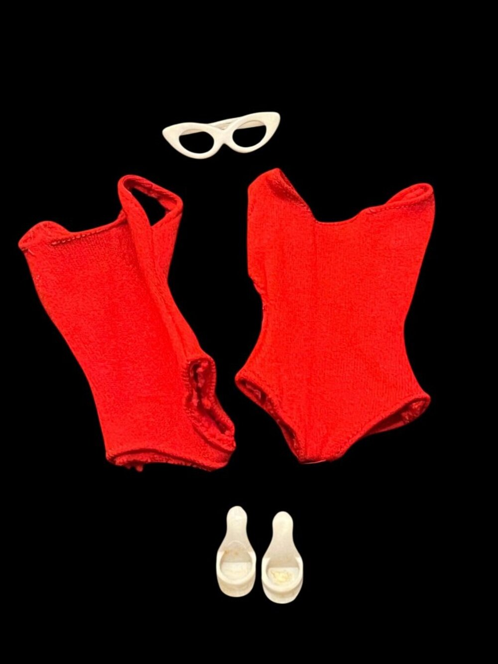 Vintage 1960s Barbie 2 Red Helenca Swimsuit w/1 Pair of White Sunglasses & Heels